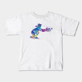 Baseball Girl Catcher Watercolor Softball Player Kids T-Shirt